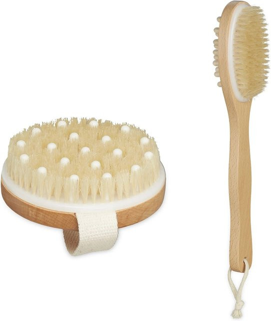 Relaxdays Badebürsten 2er Set aus Holz mit Naturborsten in Beige, B/T/H: 35 x 7 x 5 cm - Bild 1