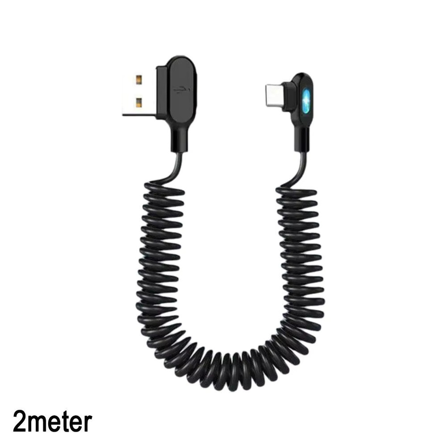 USB-C Schnellladekabel mit 6A Dual 90 Grad abgewinkeltem Stecker und leuchtender Lichtfederspule in Schwarz für Huawei und Honor Smartphones - Bild 6
