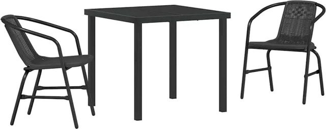 vidaXL Garten Essgruppe aus Poly-Rattan und Stahl in Schwarz, 3-teilig mit quadratischem Tisch und Sicherheitsglas - Bild 1