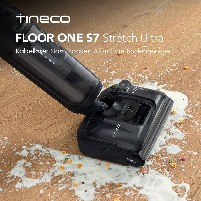 Tineco Floor ONE S7 Stretch Ultra Nass Trockensauger in Schwarz mit 180 Grad Lay-Flat Funktion, 85 Grad Celsius Flashdry Selbstreinigung, 50 Minuten Laufzeit, DualBlock Anti-Tangle und Kantenreinigung - Bild 1