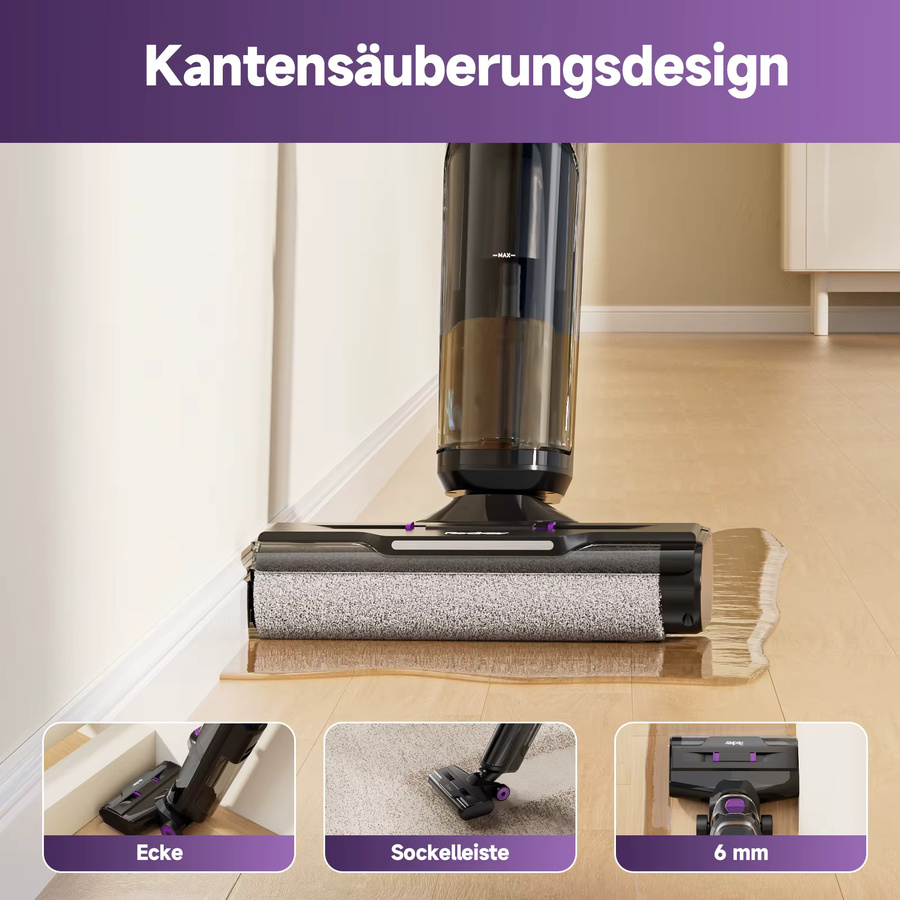 Redroad H15 Intelligenter 3-in-1 Kabelloser Nass-Trocken-Staubsauger und Bodenwischer mit Selbstreinigung in Schwarz und Lila - Bild 4