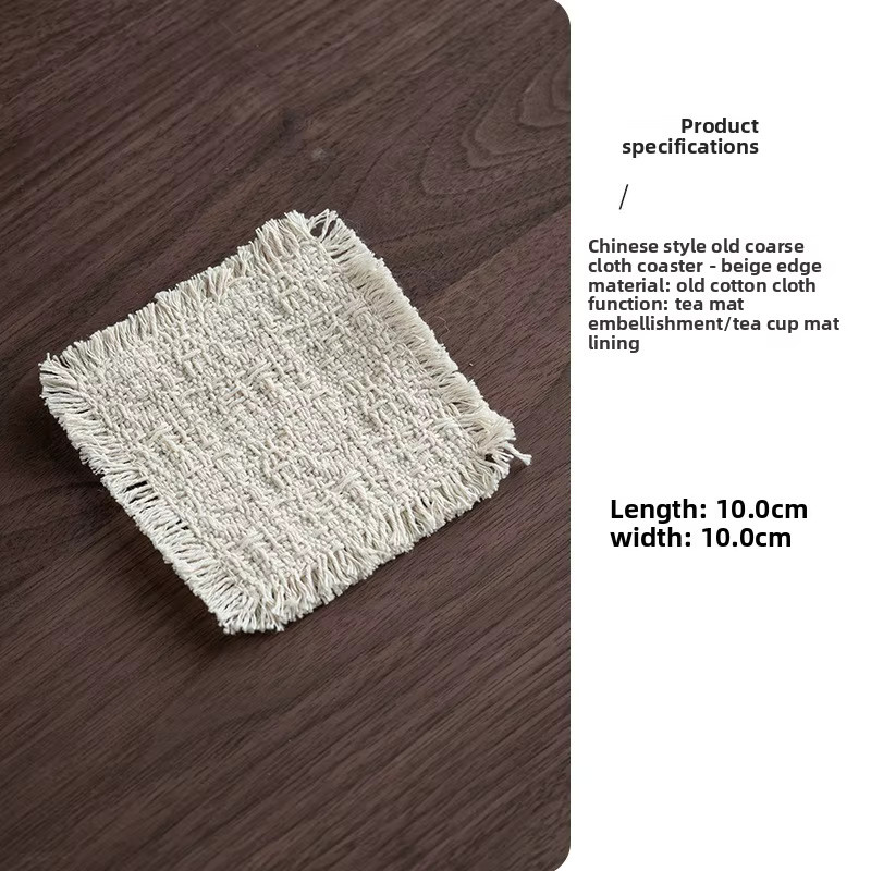 Handgefertigter Retro Untersetzer aus Stoff in Beige, quadratischer Zen-Teetassenhalter zur Wärmeisolierung - Bild 2
