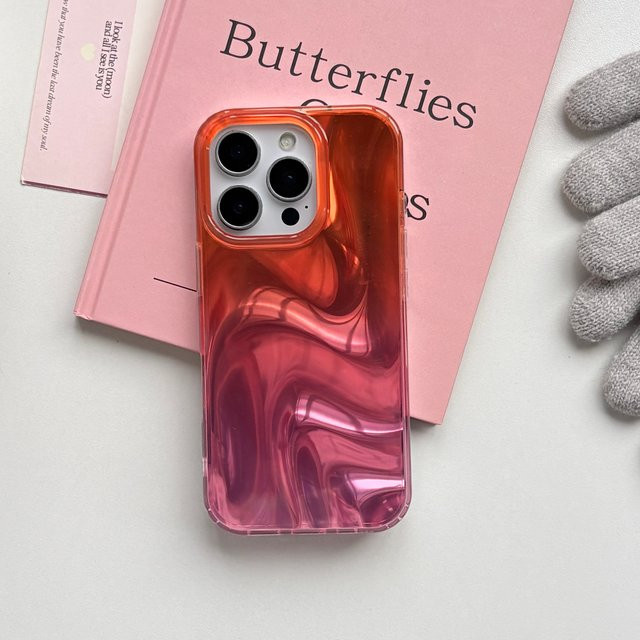 Modische Handyhülle aus Seidensatin mit Farbverlauf in Orange und Pink für iPhone 17 Pro, 16, 15, 14 und 13 Pro Max - Bild 1