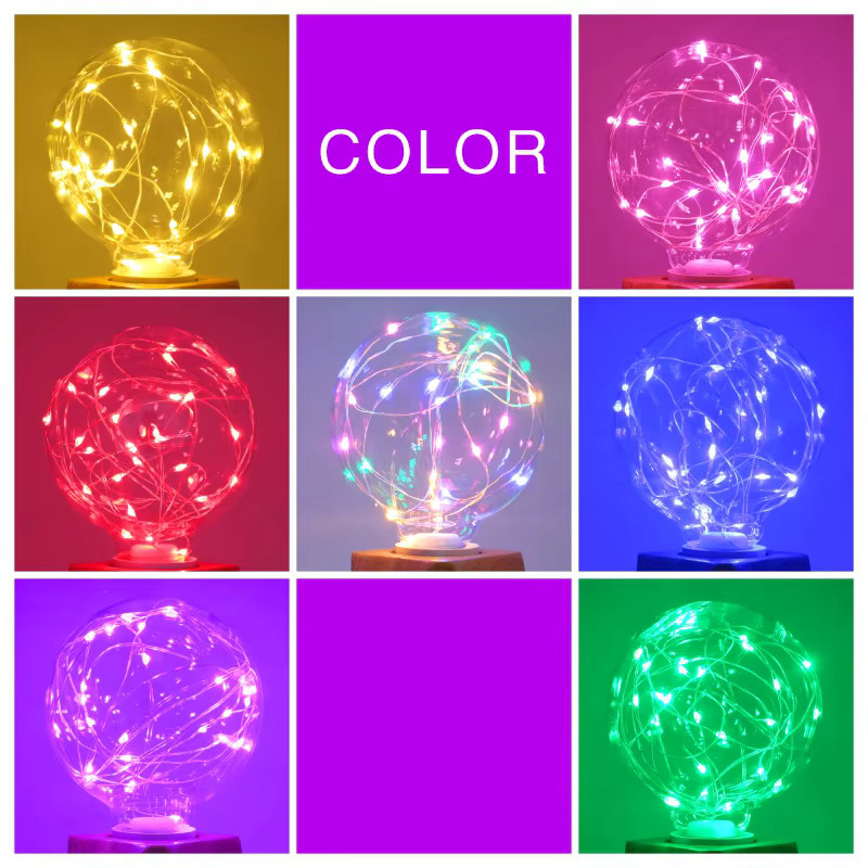 Duncelri LED Edison Glühbirne G95 RGB Bunt mit E27 Fassung und Kupferdraht - Bild 2