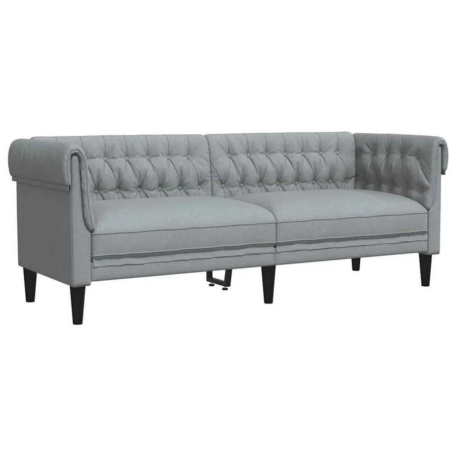 vidaXL Chesterfield-Sofa 3-Sitzer Hellgrau aus Stoff mit Massivholzrahmen B: 201,5 cm, H: 74,5 cm, T: 74,5 cm - Bild 2