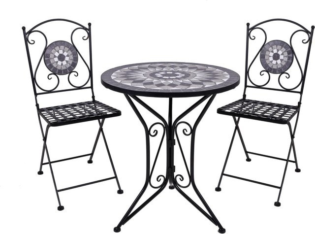 Garden Pleasure Balkonset Jalua 3-teilig aus Stahl mit Keramikmosaik in Weiß-Grau - Bild 2