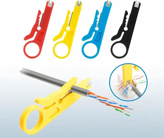 Tragbarer Multi-Abisolierer und Crimpzange in Rot mit integriertem Drahtschneider und Messer - Bild 1
