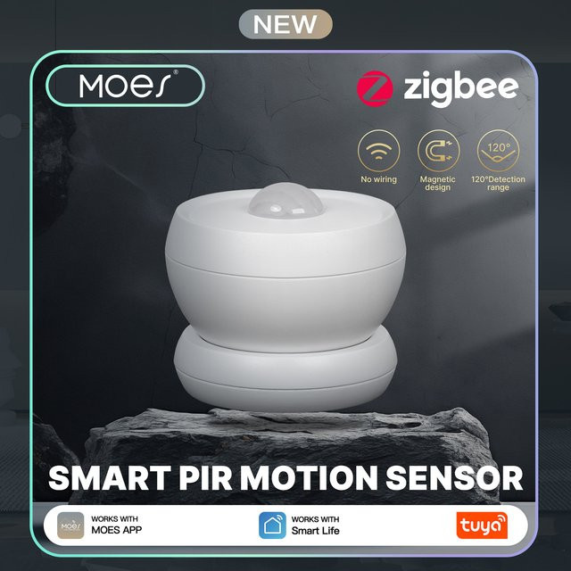 MOES Zigbee PIR-Bewegungssensor mit Magnetfuß in Weiß für Tuya Smart Life App zur Haussicherheit - Bild 1