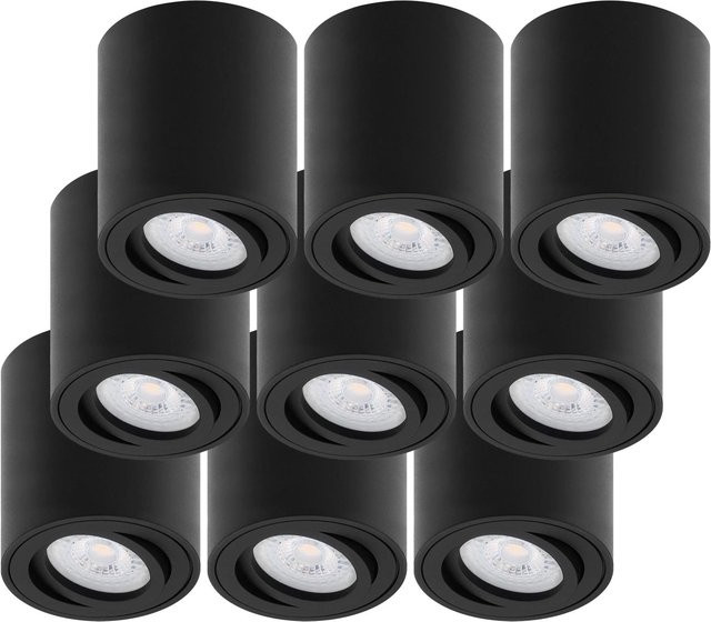 Oktaplex 9er Set Lile M Aluminium Aufbaustrahler Schwarz mit schwenkbaren LED-Modulen Warmweiß 3000K - Bild 1