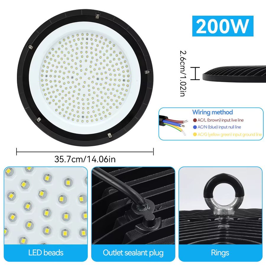 Arbrac UFO LED-Industrieleuchte mit 200 W integrierter LED als superhelle runde Strahler für Innen- und Außenbereiche - Bild 3