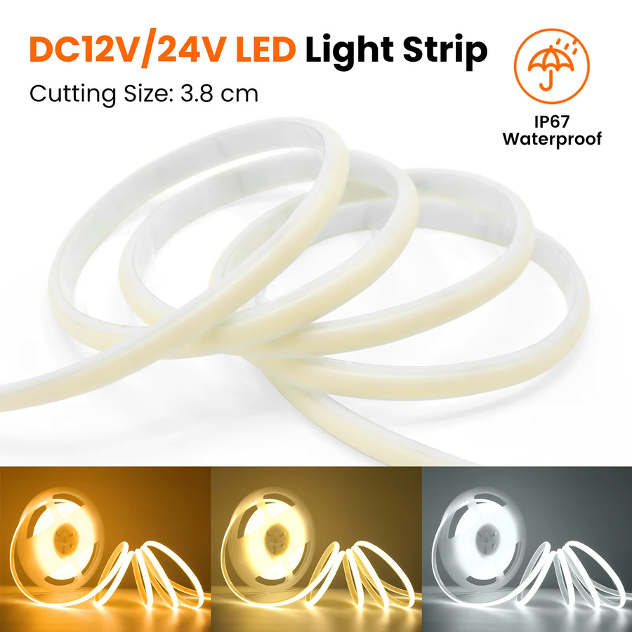 KISUFU Solar COB LED Neonstreifen Set 24V 13W mit Dual-Output, Farbe Weiß, IP67 wasserfest, hochdichte Lichtband für Innen- und Außenbereiche - Bild 3