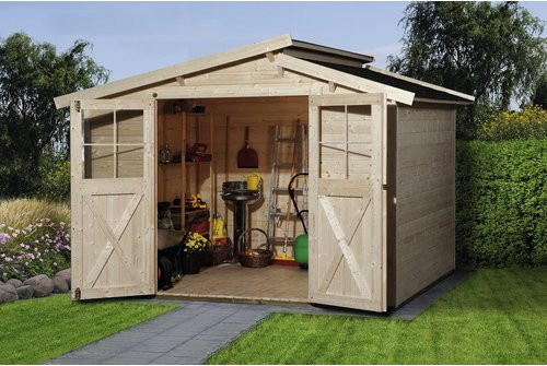 WEKA Gartenhaus aus Holz in Beige mit Pultdach und Doppeltür, B/H/T: 330 x 232 x 194 cm - Bild 1