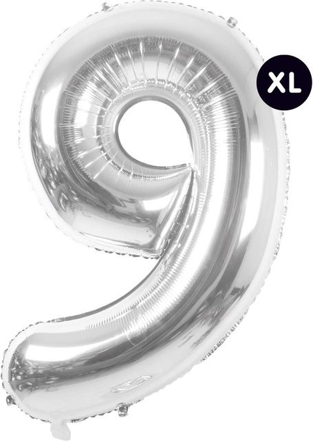 Rico Design Folienballon Zahl 9 in Silber, Höhe: 86 cm - Bild 1