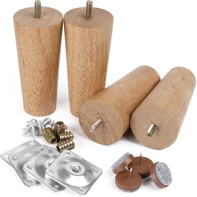 Binchi Outdoor Equipment Set aus Massivholz Sofabeine in Braun, konisch, Höhe: 12 cm, 4er-Set mit M8-Schraube - Bild 1
