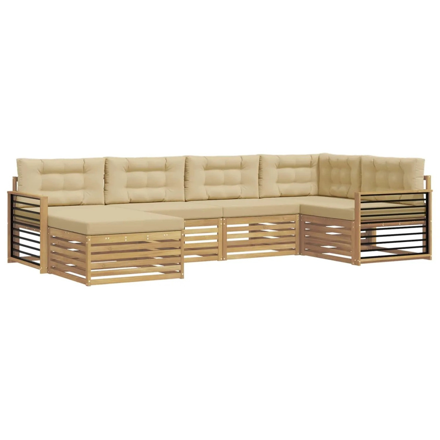 vidaXL Outdoor-Sofagarnitur in L-Form aus Akazienholz mit Kissen, 6-teilig, Weiß und Beige - Bild 2