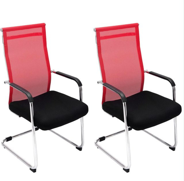TPFLiving 2er Set Besucherstühle Brent mit Netzbezug und Chromoptik Metallgestell in Rot, B/T/H: 48 x 62 x 106,5 cm - Bild 1