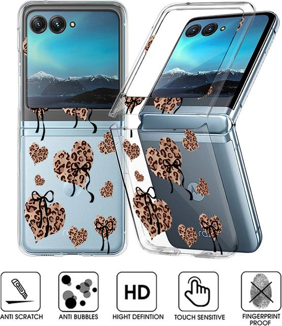 Transparente Motorola Handyhülle mit Leoparden- und Herzmuster für Razr 50 und Razr 40 Ultra, stoßfeste PC-Abdeckung - Bild 1