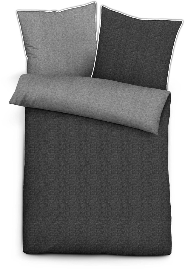 Biberna Bettwäsche aus Baumwolle in Anthrazit und Grau, Flannelette mit Kissenbezug 80 x 80 cm - Bild 1