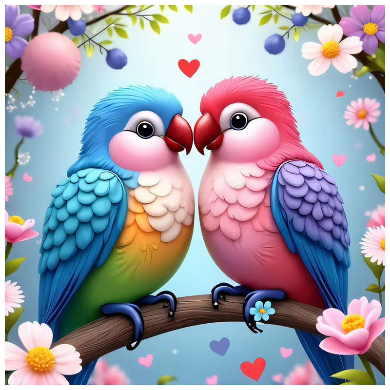 AZQSD 5D-Diamantgemälde Lovebirds Motiv als Leinwandkunst in Multicolor mit runden Steinen - Bild 4
