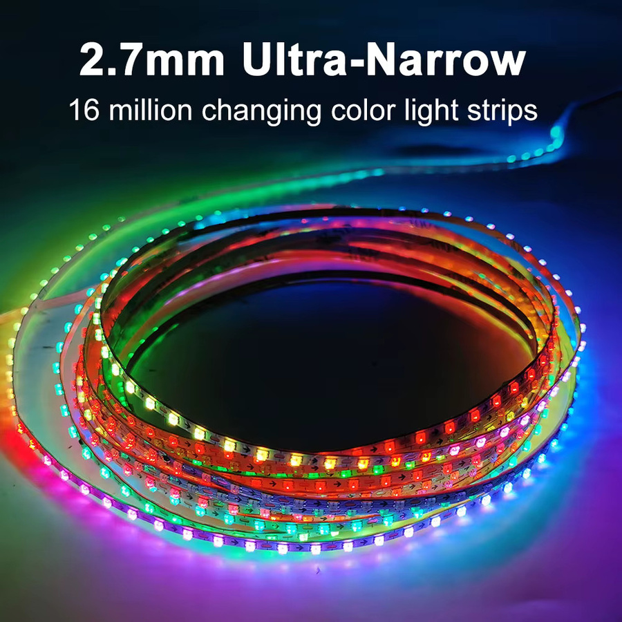 FUNZENXIN WS2812B RGBIC LED-Streifen Ultra Narrow 2,7 mm, 160 LEDs/m, Smart Pixel Light, DC5V DC12V, Multicolour, Weiße Leiterplatte - Bild 2