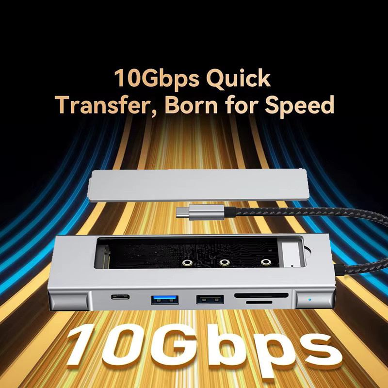 Kebidumei 8-in-1 USB 3.2 Hub mit M.2 SATA NVME SSD Speicherfunktion, USB-C zu HDMI Splitter und SD/TF-Leser in Silber für MacBook Pro - Bild 4