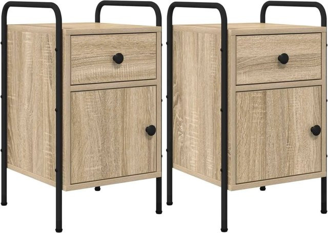Set aus 2 vidaXL Nachttischen in Sonoma-Eiche mit industriellem Design, B/T/H: 35 x 36,5 x 61 cm - Bild 1