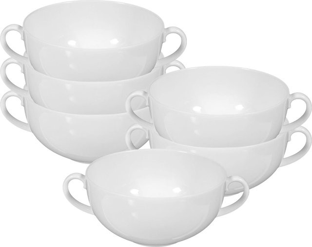 Seltmann Weiden Suppentassen Rondo/Liane aus Porzellan, Weiß, 6er Set, 0,36 l pro Tasse - Bild 1