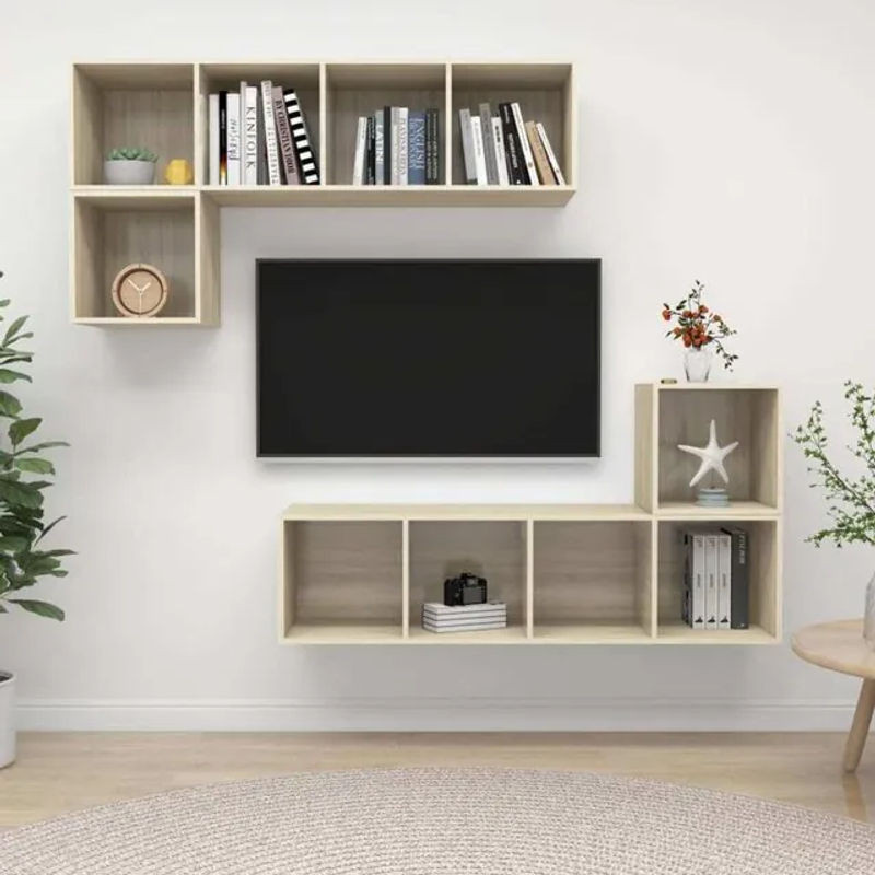 Vidaxl 4-teiliges TV-Schrank-Set aus Holzwerkstoff in Sonoma-Eiche Braun, modern und minimalistisch gestaltet - Bild 1