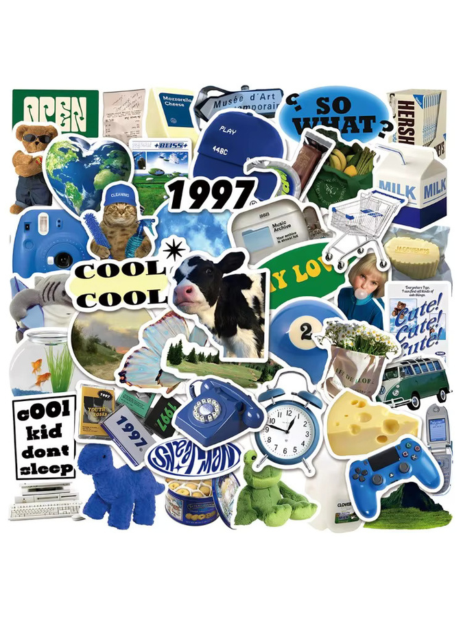 50 Stück Blaue Aufkleber im Ins-Stil für Telefon, Kühlschrank, Gitarre, Skateboard und Helm von BulingBulingStickers Shop - Bild 3
