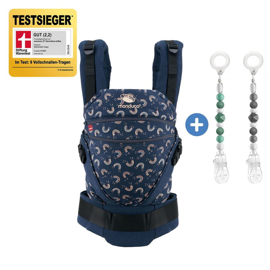 manduca Babytrage XT Buckle Carrier RainbowNight Navy Print mit 2 Silikon-Schnullerketten für 3,5 kg bis 20 kg - Bild 1
