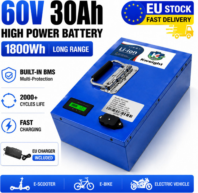 Kafety Lithium-Batterie 48V/60V 30Ah mit Hochdichte-18650-Zellen und intelligentem BMS für E-Bike, Roller und Dreirad mit 250W-2000W Motor - Bild 1