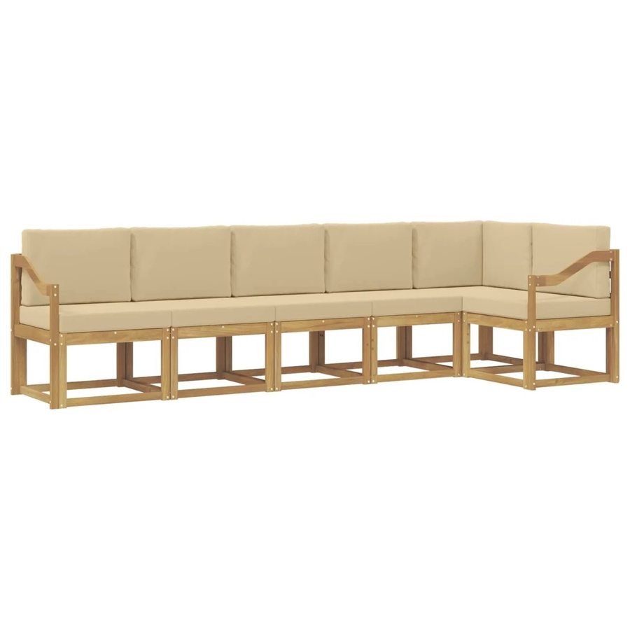 vidaXL Outdoor-Sofagarnitur 6-teilig in L-Form aus Akazienholz mit Kissen, Weiß und Beige - Bild 2