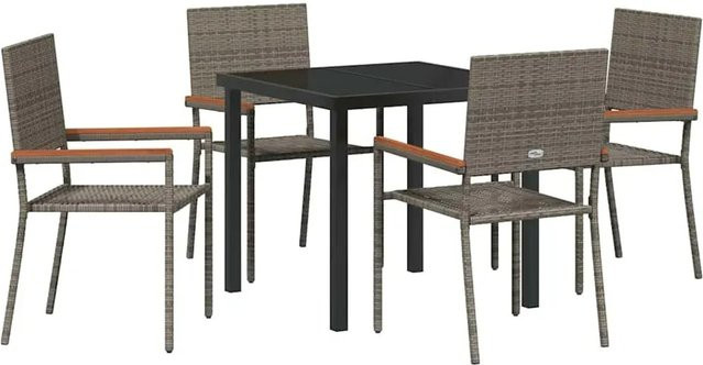 vidaXL Garten Essgruppe 5-teilig aus Poly-Rattan und Akazienholz in Grau mit Glastisch B/T/H: 150 x 73 x 73 cm - Bild 1