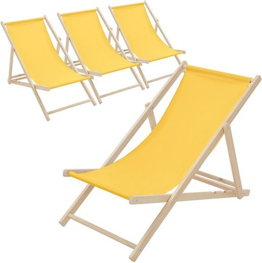 4er Set ECD Germany Liegestühle aus Holz in Gelb mit verstellbarer Rückenlehne und Polyester Oxford-Gewebe - Bild 1