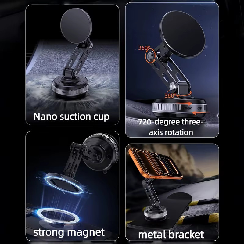TONGDAYTECH Magnetische Auto-Handyhalterung aus Metall mit Nano-Gel-Saugnapf und 3-Achsen-Winkelverstellung in Schwarz - Bild 2