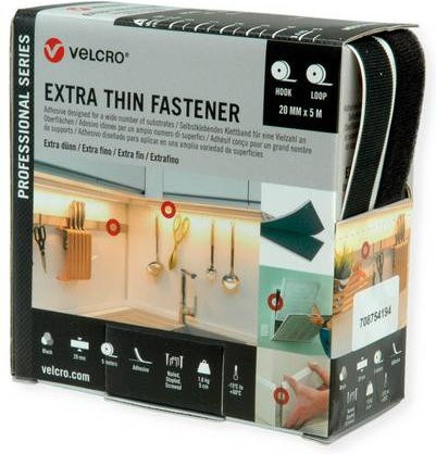 VELCRO Extra Thin Fastener Klettband Set aus Hakenband und Flauschband, Schwarz, Breite: 20 mm, Länge: 5 m - Bild 2