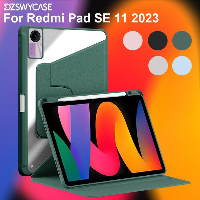 Xiaomi Schutzhülle für Redmi Pad SE 11 Zoll 2023 mit 360-Grad-Drehung, Stifthalter und transparenter Rückseite in Grau oder Grün - Bild 1