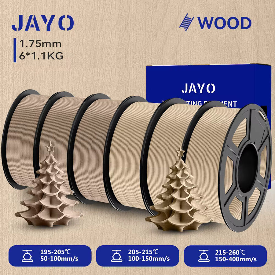 JAYO 3D-Drucker Filament Holz-PLA mit 15 % Holzfaser, 1,75 mm, Braun, 6 Rollen, passend für FDM-Drucker - Bild 4