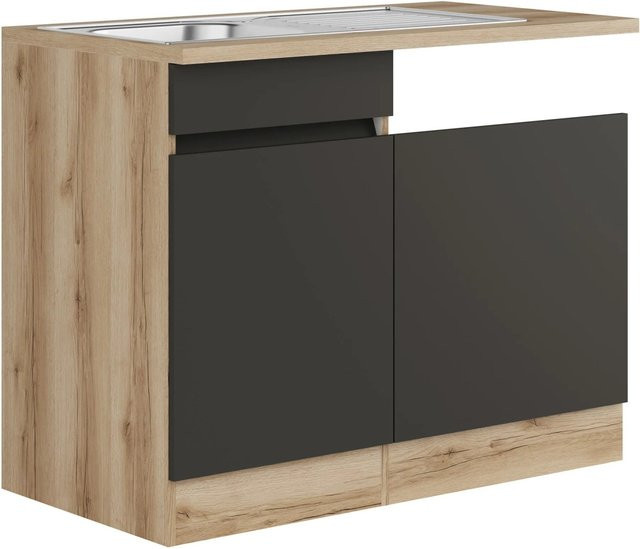 Optifit Spülenunterschrank Noah420 mit Einbauspüle in Anthrazit und WildEiche, Breite: 110 cm - Bild 1