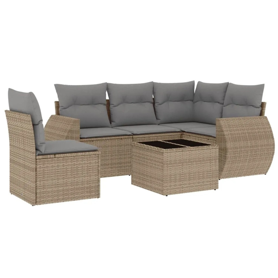vidaXL 6-tlg Garten-Sofagarnitur in L-Form aus beige Poly Rattan mit wetterfesten Kissen und pulverbeschichtetem Stahlgestell - Bild 2