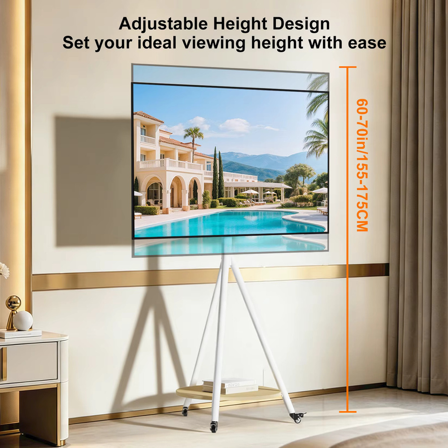 UNHO Eck-TV-Ständer mit Rollen in Weiß, mobiler TV-Wagen für 40-75 Zoll Fernseher bis 50 kg, minimalistisches Design aus Metall für Zuhause, Büro oder Schule - Bild 3