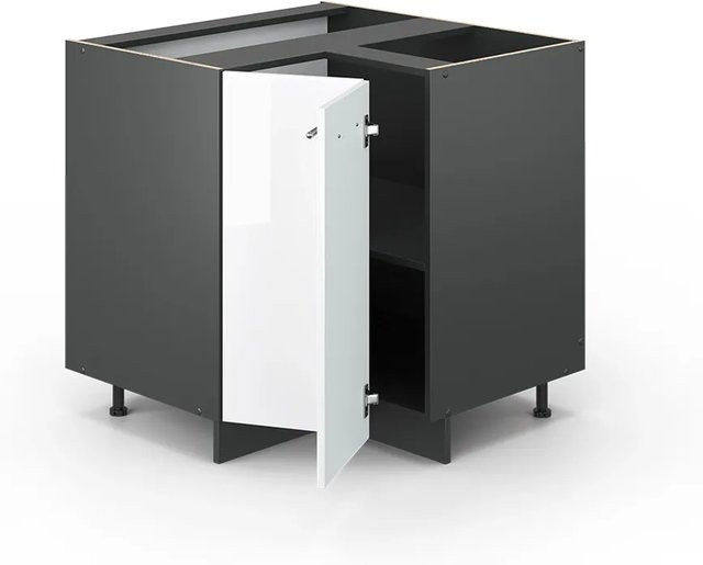 Vicco Eckunterschrank Fame-Line Küchenschrank Weiß Hochglanz Anthrazit Eiche B: 80,5 cm, T: 60,0 cm, H: 82,0 cm - Bild 1