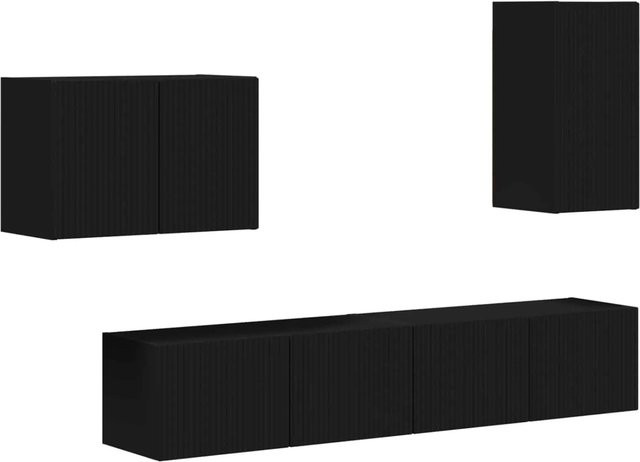 vidaXL TV-Wandregal-Set aus Holzwerkstoff, 4 Stück, Schwarz, matt, Wandmontage - Bild 1