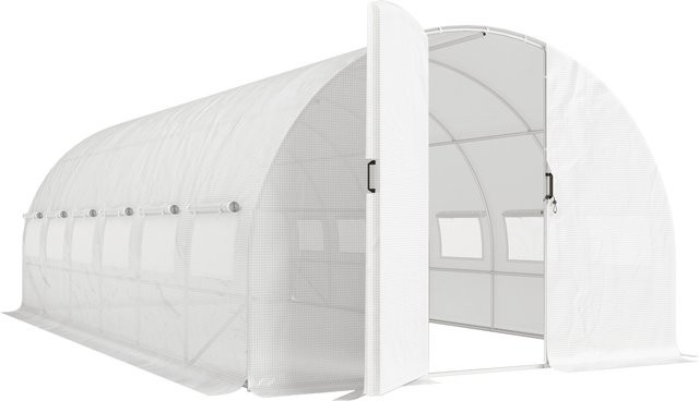 Outsunny Tunnelgewächshaus Weiß mit Scharnier-Tür, Fenstern mit Fliegengitter und galvanisiertem Stahlrahmen, B/T/H: 600 x 300 x 200 cm - Bild 1