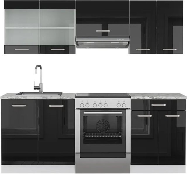 Vicco R-Line Küchenzeile modern in Weiß und Schwarz mit Hochglanz-Finish, Breite: 200 cm - Bild 2