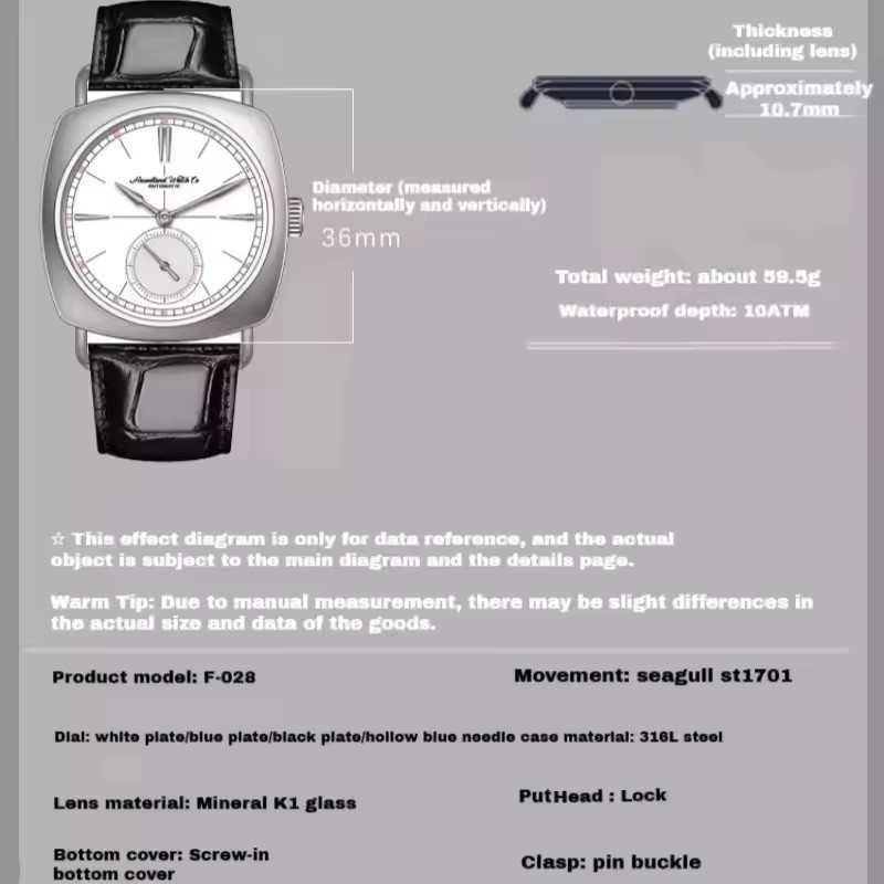 Hruodland Armbanduhr, Automatik, Edelstahl, Eckig, 36 mm, Herren - Bild 1