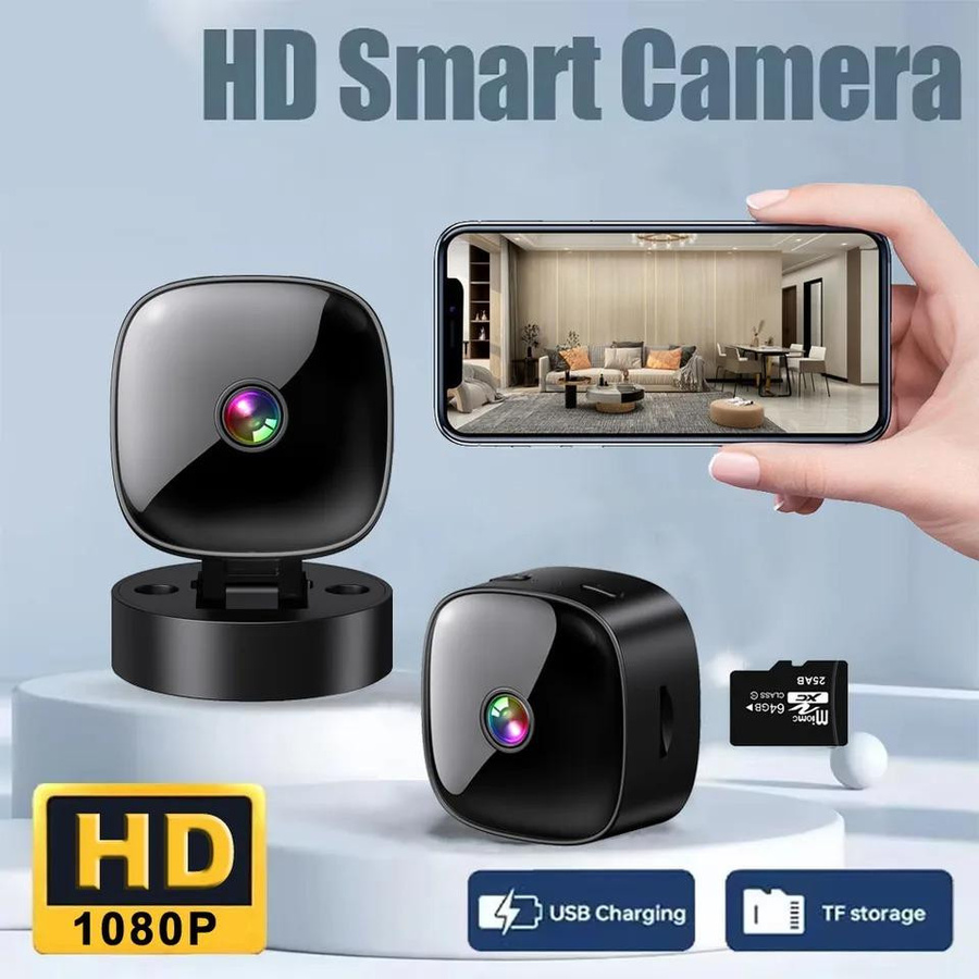 Meiteai-All Mini WiFi Smart Überwachungskamera in Schwarz mit HD 1080P, 360 Grad Drehbarkeit und 32G Speicherkarte - Bild 2