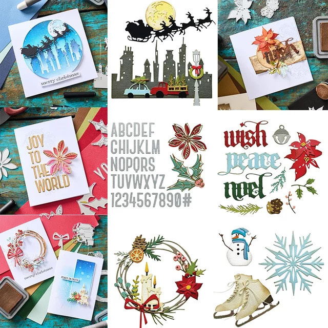 Festliche Weihnachts-Kranz Stanzformen mit Winter-Motiven, Alphabete und Zahlen aus Metall für DIY Scrapbooking und Handwerk - Bild 1