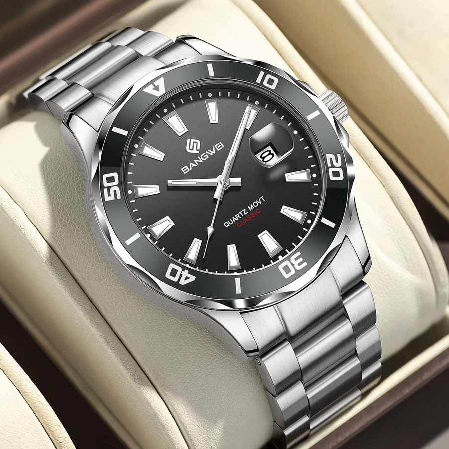 LIGE Armbanduhr Quarz, Edelstahl, Schwarz, Silber, Herren - Bild 5