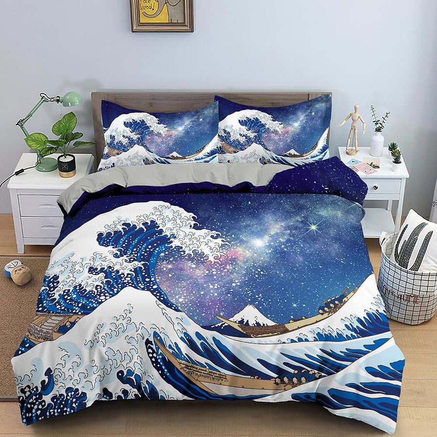 Ozeanwelle Bettwäsche-Set mit 3D Abstrakte Kunst im Aquarell-Stil aus Polyester, 2-teilig oder 3-teilig, B/H: 135 x 200 cm - Bild 1